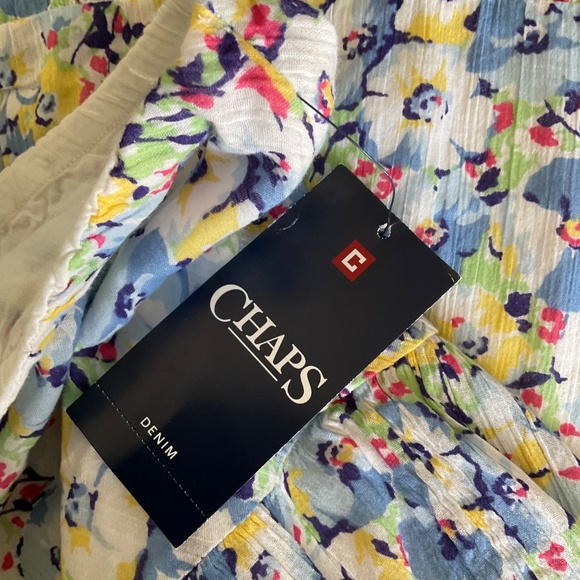 NWT Chaps Tiered prairie maxi Skirt Floral boho cotton summer cottagecore blue L - Picture 3 of 14